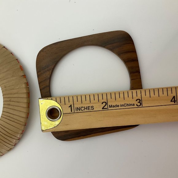 Set Lot 3 Handmade Bangles Bracelets Natural Wood and Woven Palm Tree Tribal - Picture 9 of 10